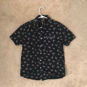 Men’s Blue Bird Print Cotton Shirt